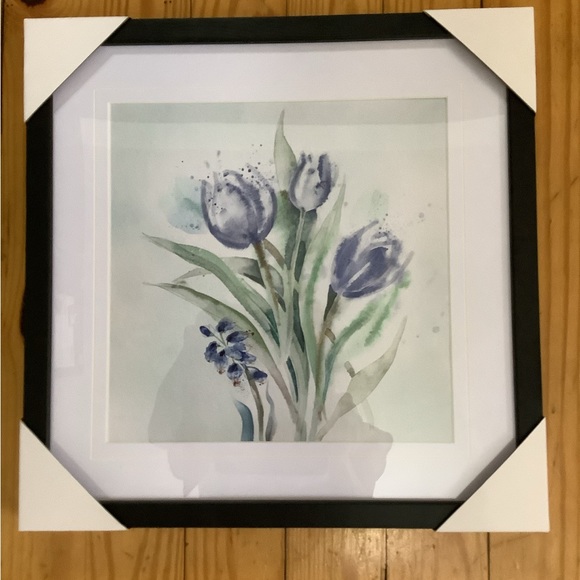 Art, Blue Flower Wash 2 Piece Picture, Black Framed Print - Picture 2 of 5